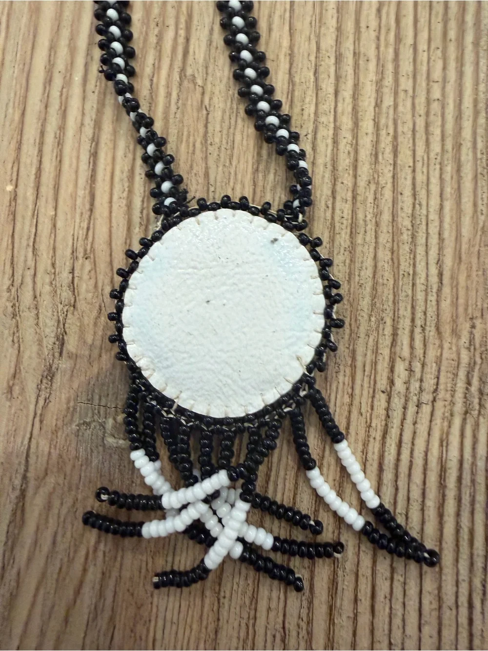Vintage Seed Bead Black and White Peace Sign